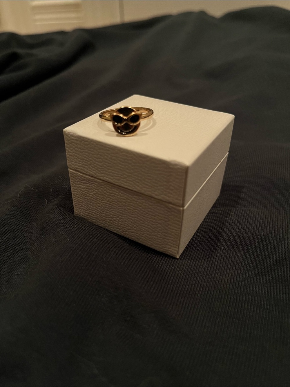 Gold Knot Ring with Black Enamel Accent - Women's Jewelry